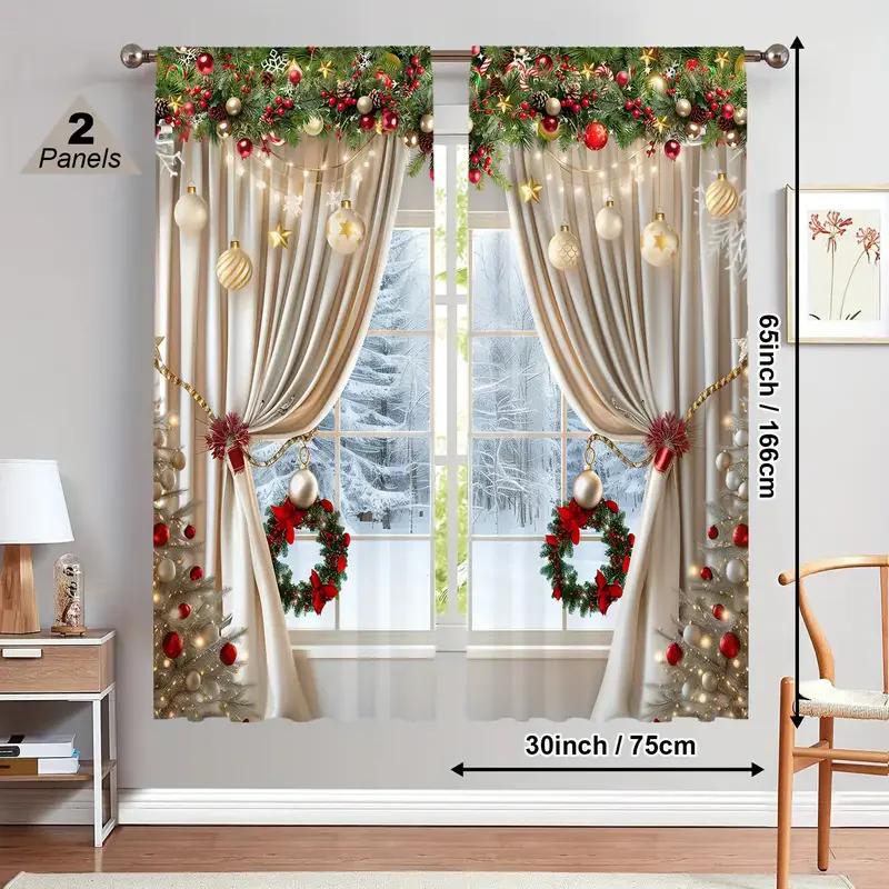 Set Of 2 Christmas Printed Curtains Suitable Home Decoration Bedrooms Living Rooms Luxury Made Polyester Great Room Window Treatment