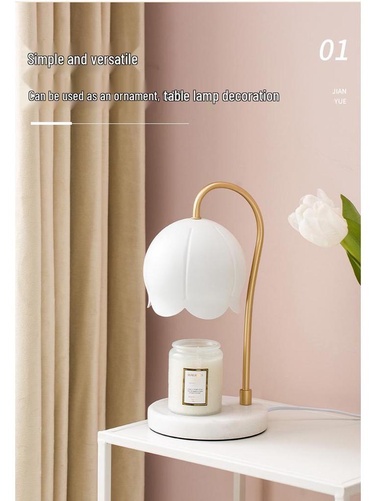 Beast Valley Lily Aroma Candle Lamp - Smokeless Wax Melting Marble Lamp for Romantic Bedroom Ambiance