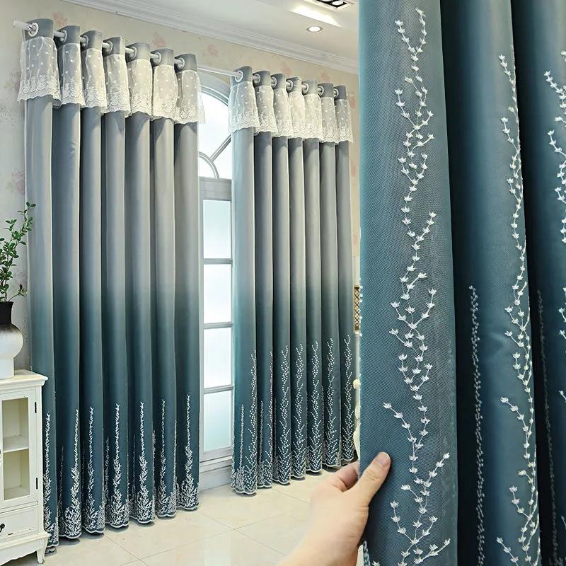 2 STK. Einfache Verdunkelungsvorhänge im nordischen Stil für Schlafzimmer und Wohnzimmer, elegant bestickte doppellagige perforierte Vorhänge aus Stoffgarn