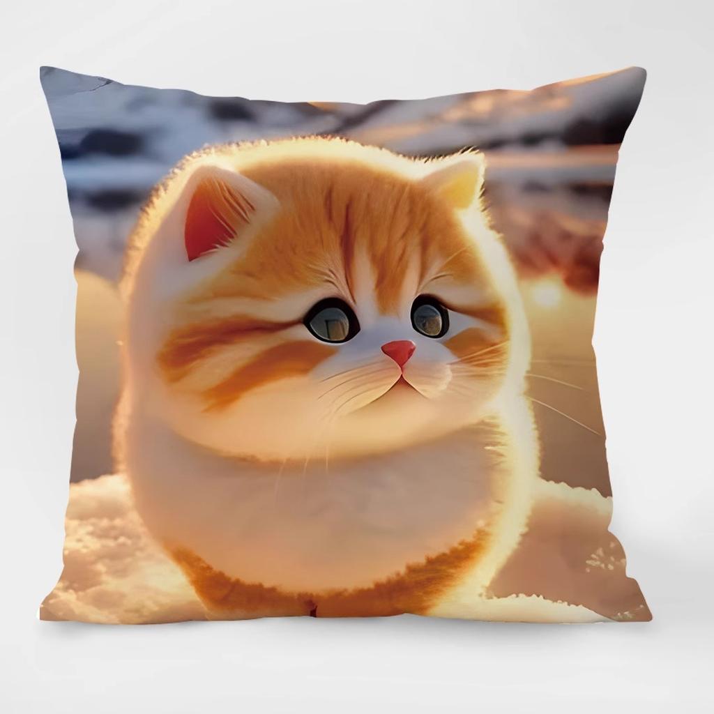 Cute Cat Pattern Decorative Pillowcase Living Room Bedroom Square Cushion Pillowcase