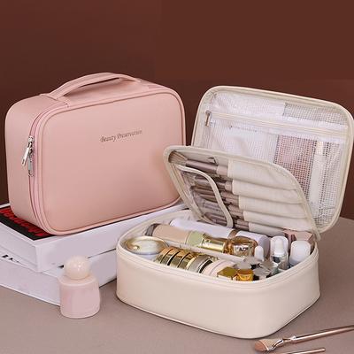 PU Leather Double Layer Makeup Bag Large Capacity Cosmetic Bag Luxury Cosmetics Organizer Women's Travel Essentials
