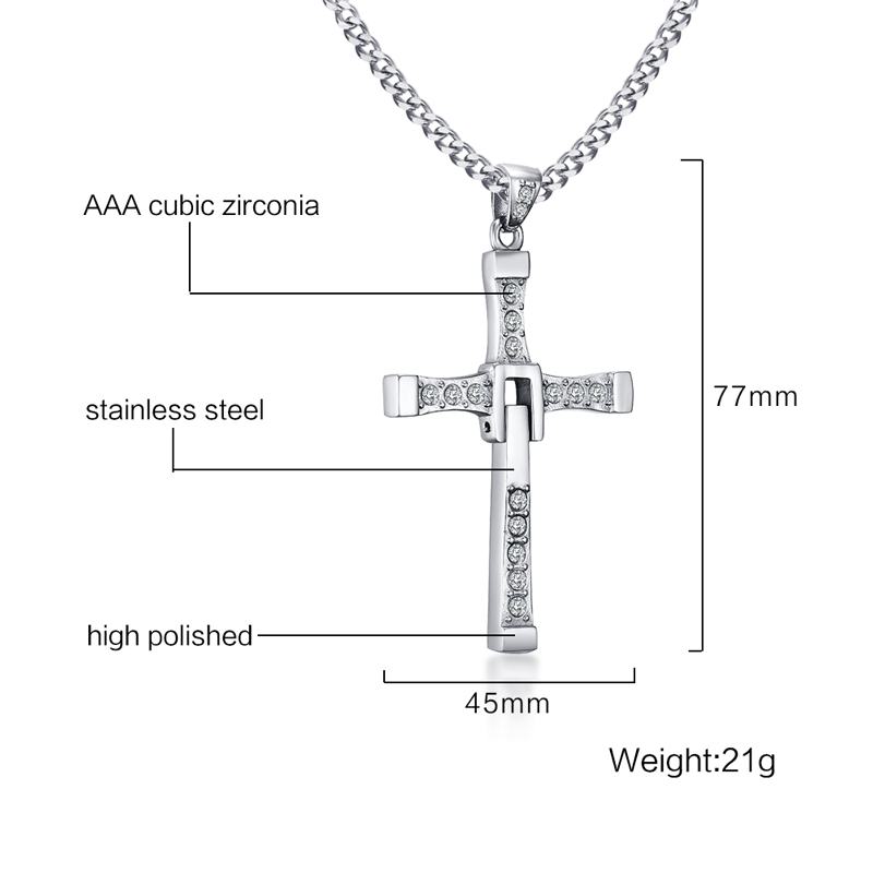 Meaeguet Collane a Croce in Acciaio Inossidabile Ciondoli Moda Gioielli Film The Fast and The Furious Toretto Uomo Collana con Zirconi