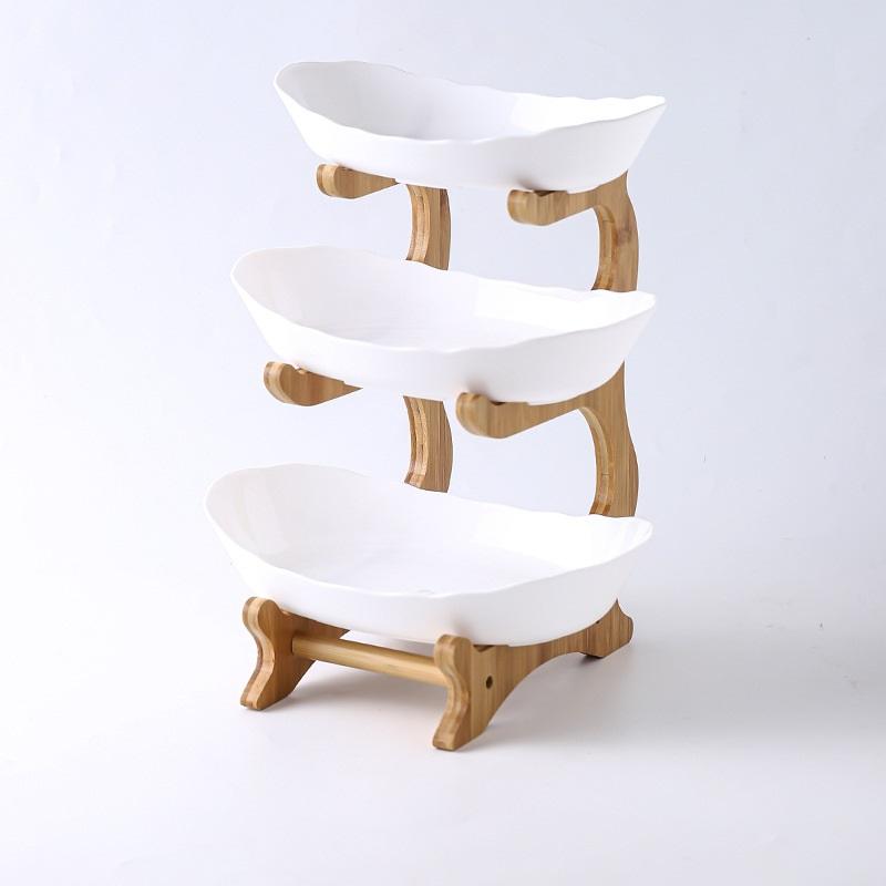 Nordic Creative Durable Plastic Fruit Plate With Wooden And Iron Stand Two Tier Three Tier Fruit Bowl For Living Room Modern Design