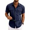 Men's Casual Short Sleeve Button Down Shirts Workwear Style Turn Down Collar Chest Pocket Blouse Tops for Daily Vacation Beach