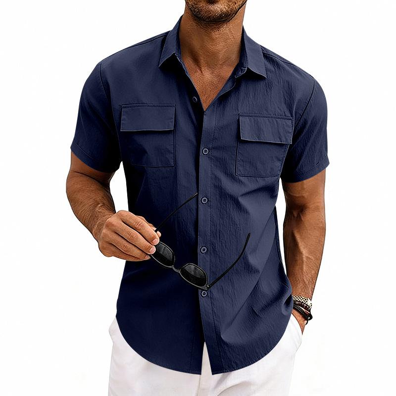 Men's Casual Short Sleeve Button Down Shirts Workwear Style Turn Down Collar Chest Pocket Blouse Tops for Daily Vacation Beach
