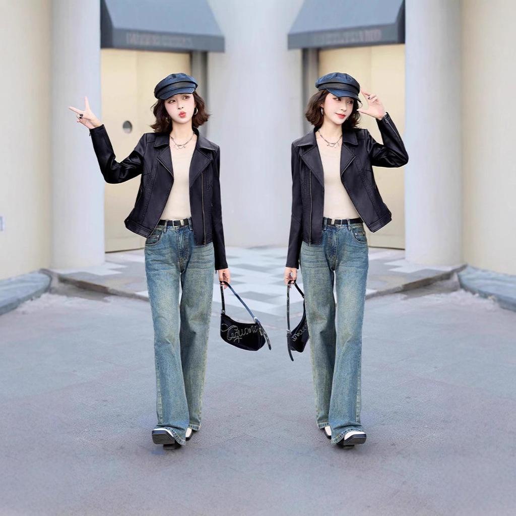 Women's Trendy Loose-Fit Sheepskin Leather Jacket - Hong Kong & Korean Style, Short & Casual, Small Size.