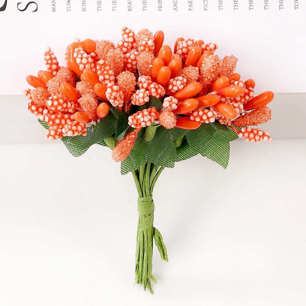 12 Piezas/Lote Flor Artificial Baya Estambre Bordado Hecho a Mano Decoración de Boda Decoración de Navidad Accesorios para Corona de Flores DIY