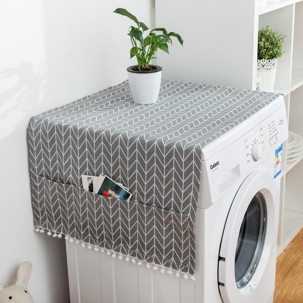 Grey Geometric Refrigerator Cover Cloth Single Refrigerator Dust Cover Rural Refrigerator Towel Drum Washing Machine Cover Towel