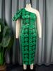 AOMEI Green Printed Dresses for Women One Shoulder Bodycon High Waist African Dance Night Date Out Event Occasion Gowns Female Large Size