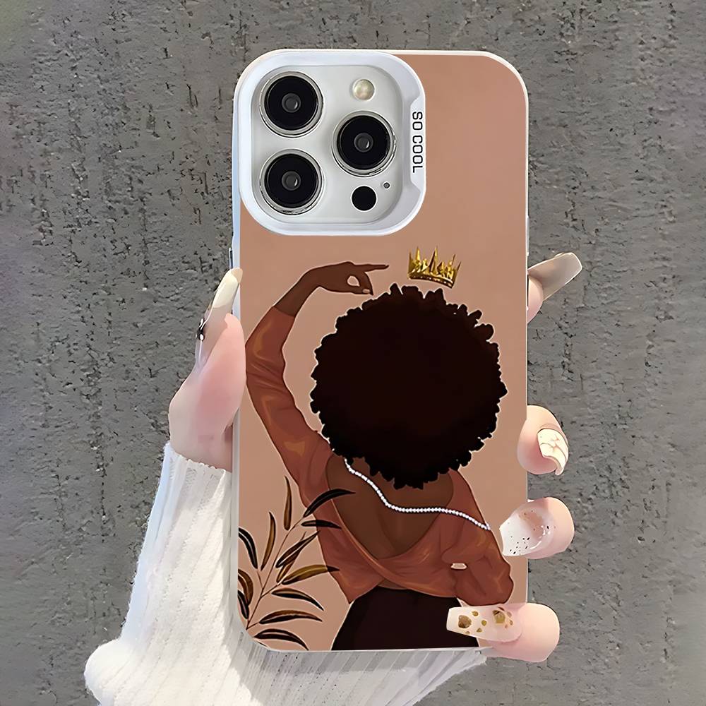 Black Girl A-Afro Phone Case For iPhone 17,16,15,14,13,12,11,Pro,XS,Max,Plus,Mini,SE White Candy Matte Shockproof Cover