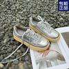 2025 Spring and Autumn New Thick-soled Versatile Silver Little White Shoes Female Students Flat-soled Fashion Height-increasing Sports and Leis