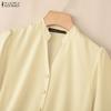ZANZEA Women Casual V-Neck Solid Color Loose Half Sleeve Blouse