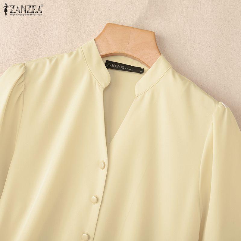 ZANZEA Women Casual V-Neck Solid Color Loose Half Sleeve Blouse