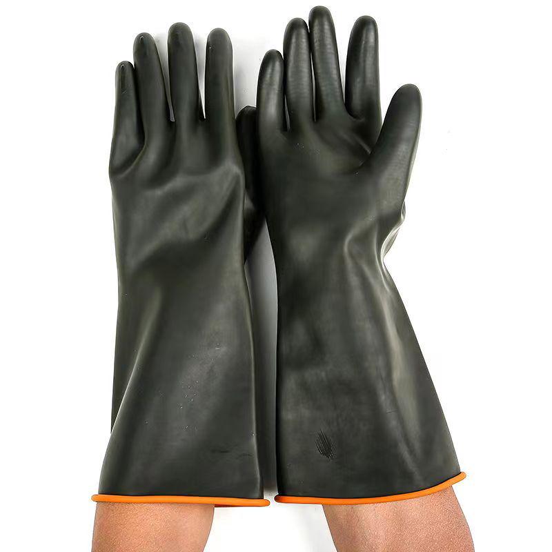 Black Extra Long, Extra Thick Acid & Alkali Resistant Industrial Rubber Gloves - Waterproof & Anti-fouling for Chemical Protection