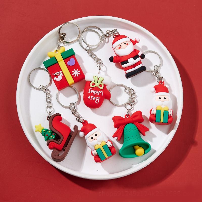 

Christmas Series Doll Keychain Gift Box Toy Kawaii Santa Claus Xmas Tree Elk Keyring Bag Pendant Toys Christmas Gifts 1pcs