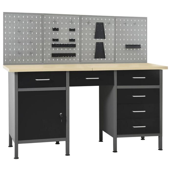 VidaXL Établi avec 4 Panneaux Muraux, Table de Travail avec Porte-outils, Établi de Bricolage avec Rangement, Organisateur 3053429