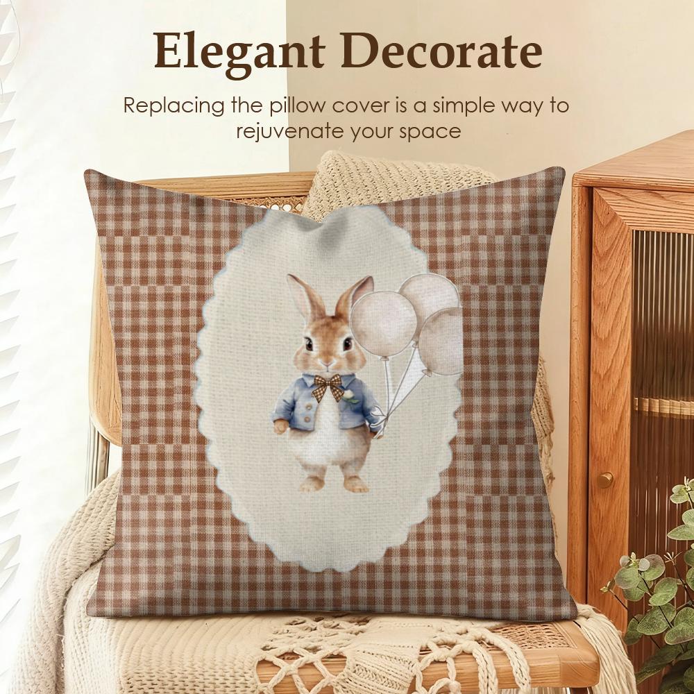 1Pc Easter Cute Bunny Cushion Cover Cool Natural Linen Cushion Cover Double-Sided Print Breathable Sofa Home Decor