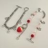 Sweet Wind Strawberry Bow Pendant Necklace Female, Metal Chain Stacked Choker Necklace