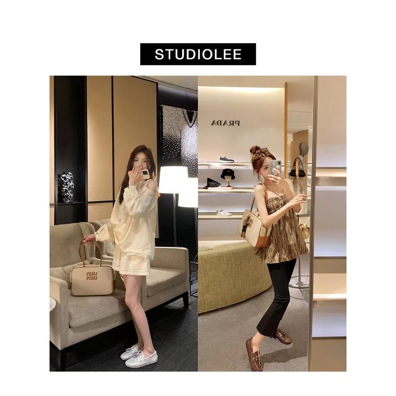 Spot Cowhide Version~ Grape Mother British Style Old Dirty Loafers Women's Lace-up Flat Bottom One Pedal Small Leather Shoes