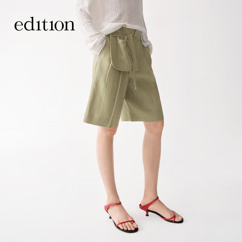Edition Women's 2025 Summer Linen Straight Shorts with Waist Bag