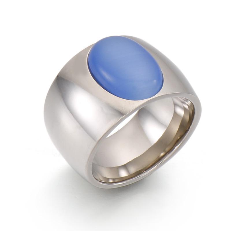 Bague en Pierre Œil de Chat Style Européen-Américain - Bague Ovale en Acier Titane Mode Rue pour Femmes