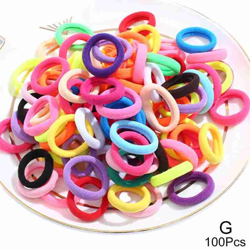 100pcs/lot Colorful Elastic Hairband Rubber Bands for Children Ponytail Support Hairties Splicing Headrope Kids Hair Accessories