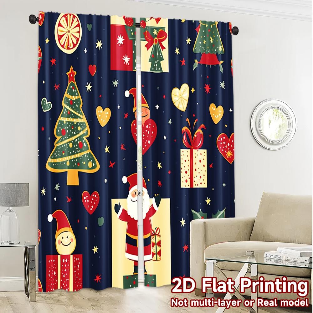 2 Stück, Vorhänge Weihnachtsbaum Weihnachtsmann Geschenk Sterne Modern Moderne Vorhänge Polyester Einfach zu installieren Vorhänge Geschenke Perfekt für Küche