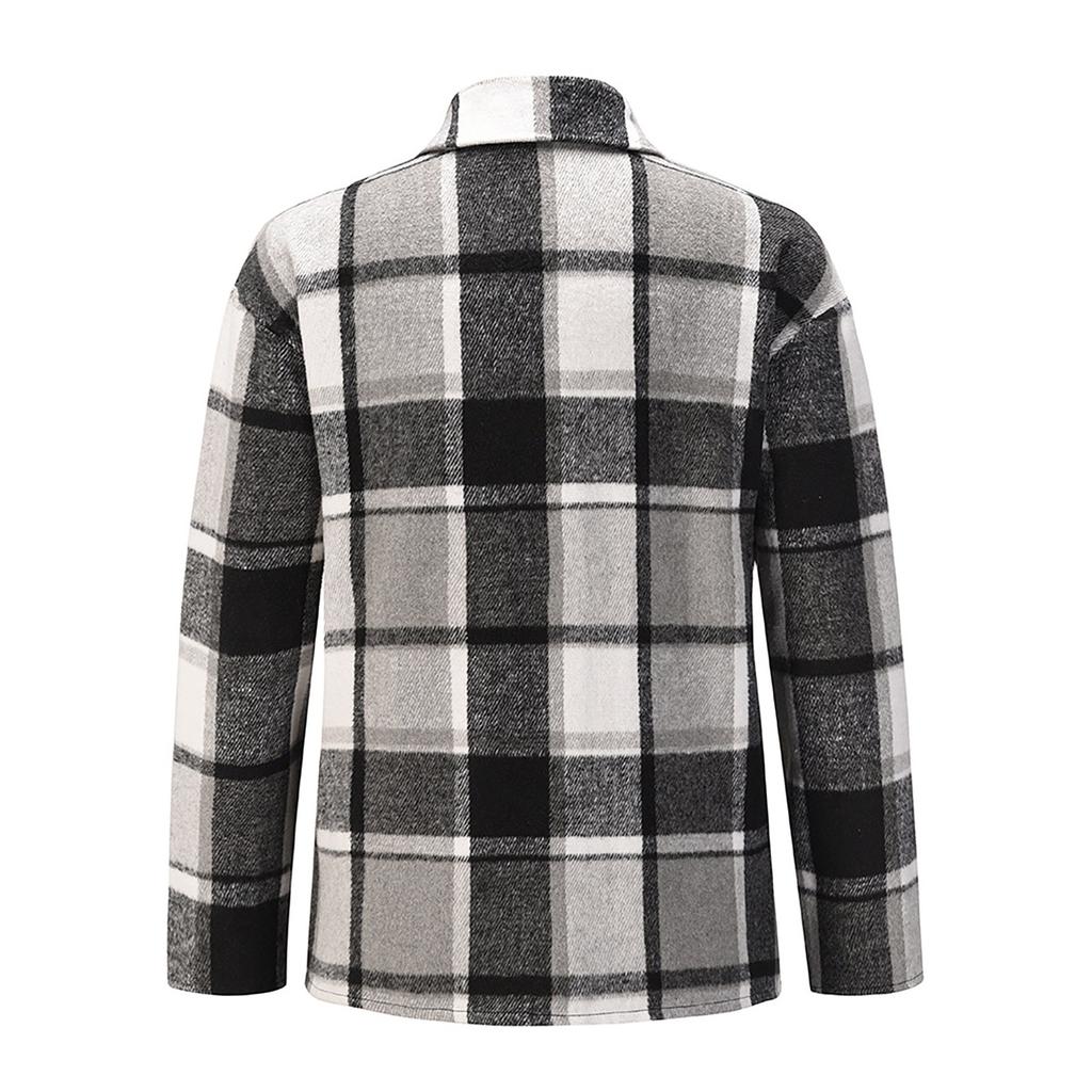 Fashion Women's  Casual Loose Grinding Wool Plush Plaid Long-sleeved Shirt Jacket