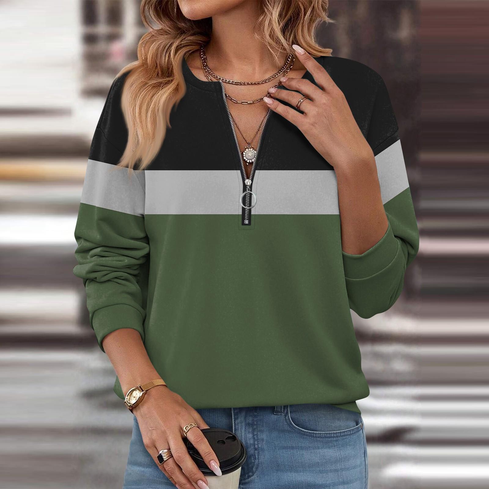 

Женский повседневный свитер с длинным рукавом и застежкой-молнией на четверть длины, с принтом, свитшот, повседневная верхняя одежда на осень XXXL армия зеленый