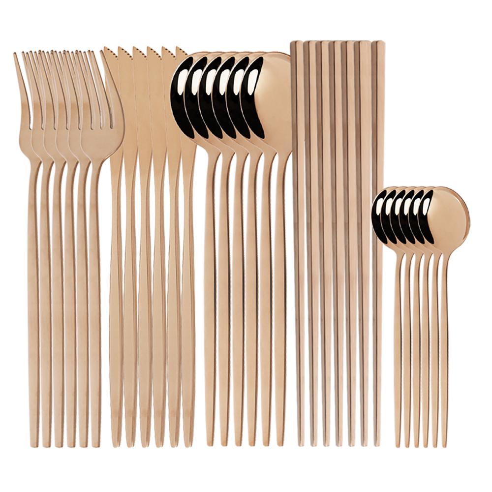 Set di posate occidentali Set di stoviglie Stoviglie in acciaio inossidabile Cucchiaio nero Forchetta Coltello Bacchette Set da cena Posate complete per la casa