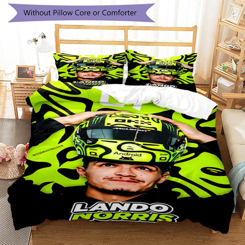 3pcs Landos Norris Racing1 Design Cover Set - HD Printed Bedding with 1 Cover and 2 Pillowcases - Perfect for Home and Dorm Decor