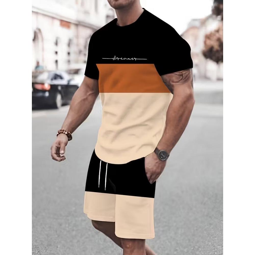 New King Crown Printed T-shirt and Shorts 2-piece Set for Men's Sports Short Sleeves and Shorts Outdoor Street Men's Wear