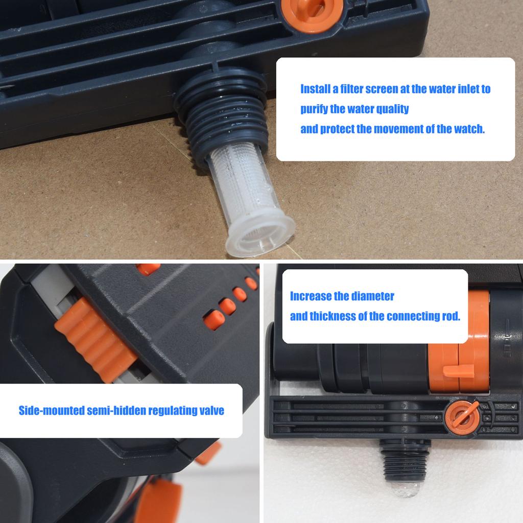 Aspersor cu rază reglabilă îmbunătățit pentru gazon, curți și grădini, cu 16 capete oscilante mini-turbină