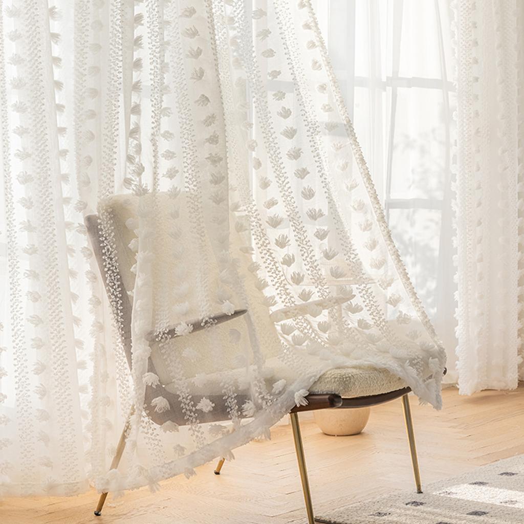 1pc White Vintage Rococo 3D Rose Floral Sheer Curtain , French Romantic Pastoral Style Warm Restaurant Bedroom Living Room Partition Decorative Drapes