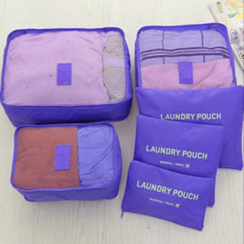 6 Pcs Set Pink Blue Grey Travel Storage Bag Large Capacity Waterproof Luggage Clothing Underwear Storage Bag Bag With Zipper