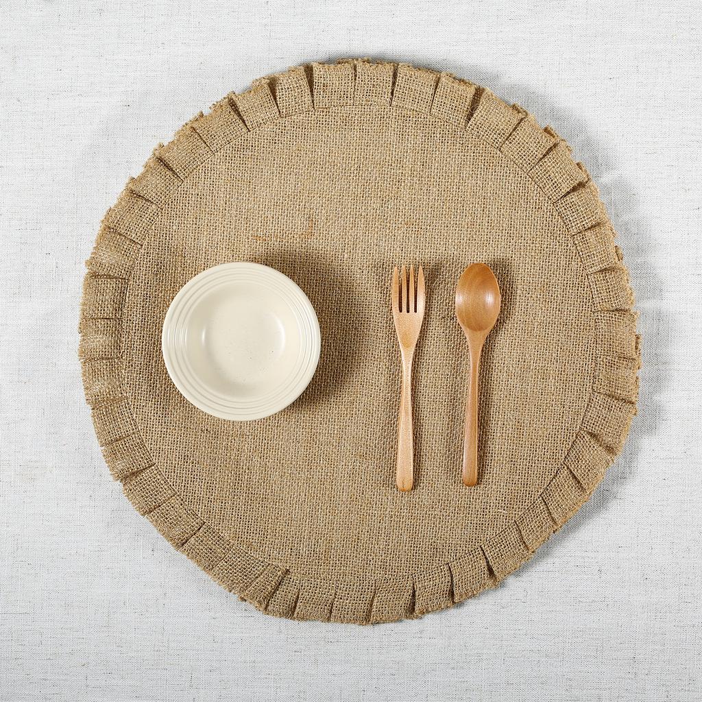 Set of 4 Round Jute Table Placemats - Vintage Mats for Parties Dining Table Coasters - Decorative Placemats  Jute