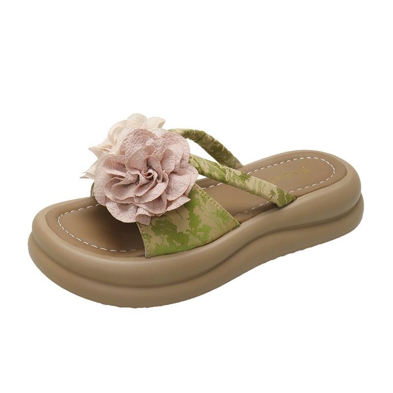 Fairy Style Flower Platform Slippers Female Summer Wear 2025 New National Style Fashion Versatile Skirt Beach Sandals