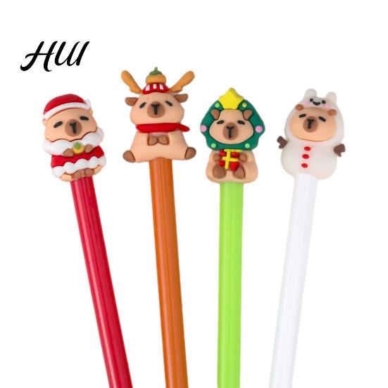 Christmas Gel Pen Set 4Pcs Ink Pens Cartoon Snowman Deer Design Smooth Caps Writing Comfortable Grip Kids Party Favors Fun Holiday Tools 4pcs