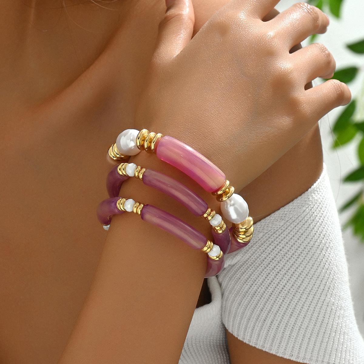 

Новый простой браслет из смолы, многослойный дизайн с бусинами, универсальный браслет, женский браслет, горячая распродажа