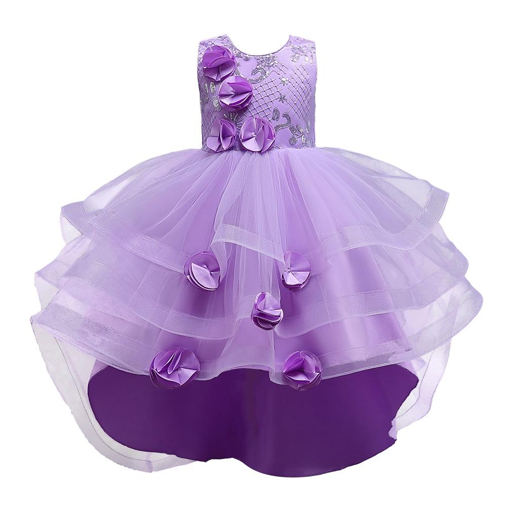 Girls Dresses Tail Princess Dresses Flower Girl Girls Walking Host Piano Performance Clothes Puffy Evening Gowns Summer