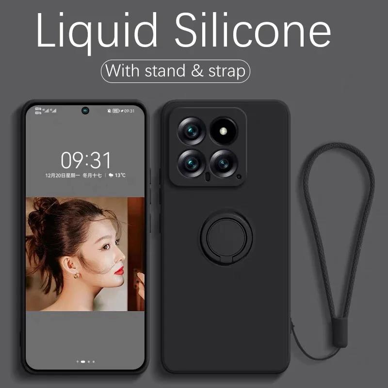 Liquid Silicone Phone Case For Xiaomi Redmi Note 15 14 Pro Plus + 13 Pro 12  5G 4G Metal Ring Holder Cover With Strap Etui Coque