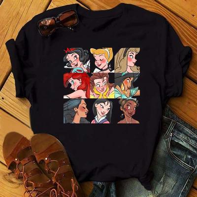 Dámské tričko s potiskem kreslené Disney princezny, Kawaii grafické tričko, letní ležérní dámské topy s krátkým rukávem, tričko