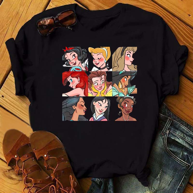Disney Cartoon Princess Printed Women T-shirt Kawaii Graphic Printed T Shirt Summer Casual Short Sleeve Female Tops Tshirt Tees