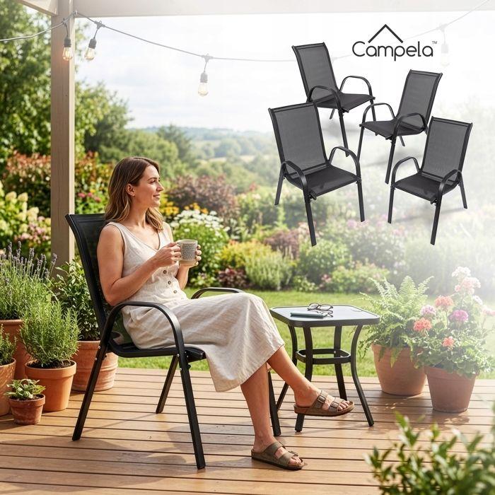 Lot de 4 chaises de jardin empilables en métal et textilène - terrasse/balcon - 120 kg (CA0152)