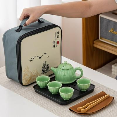 Chinese Ceramic Kung Fu Tea Set Portable One Pot Four Cups with Bag Home Tea Set Office Travel Teaware Tea Ceremony Gifts Box