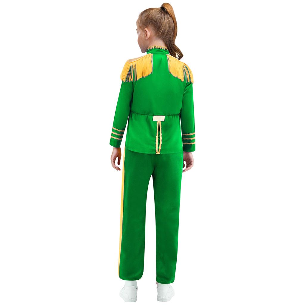 Kids 1960s British Star Costume Long Sleeve Gold Lace Decoration Fringe Rock Band Musician Shirt Pants Set