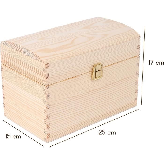 Coffre Boîte de Rangement - Creative Deco - Grande - Bois Non Peint - 25x15x17 cm - Fermoir Courbé