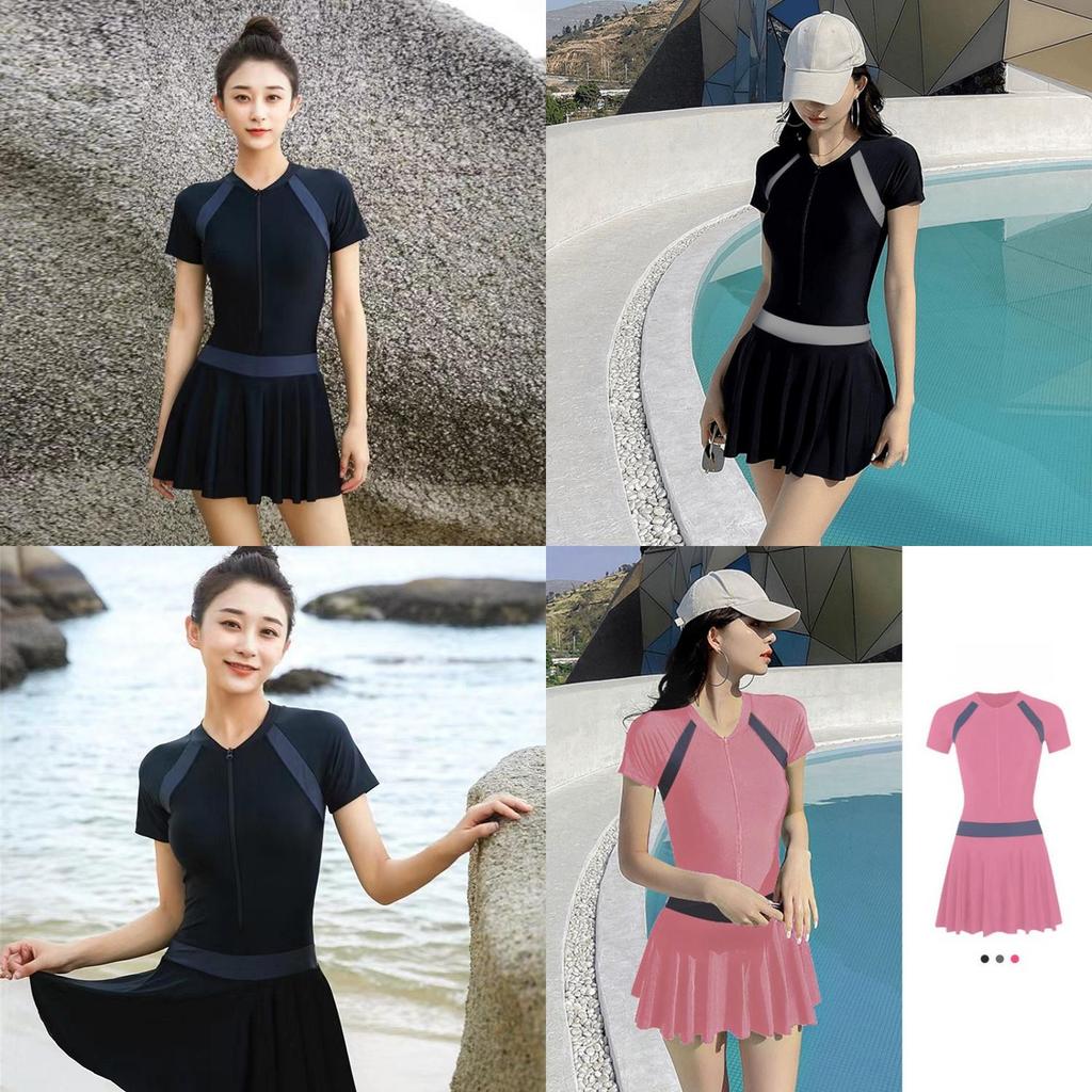 Summer Pool Dress With Collared Splicing Pattern For Beach Vacation And Yoga Practice