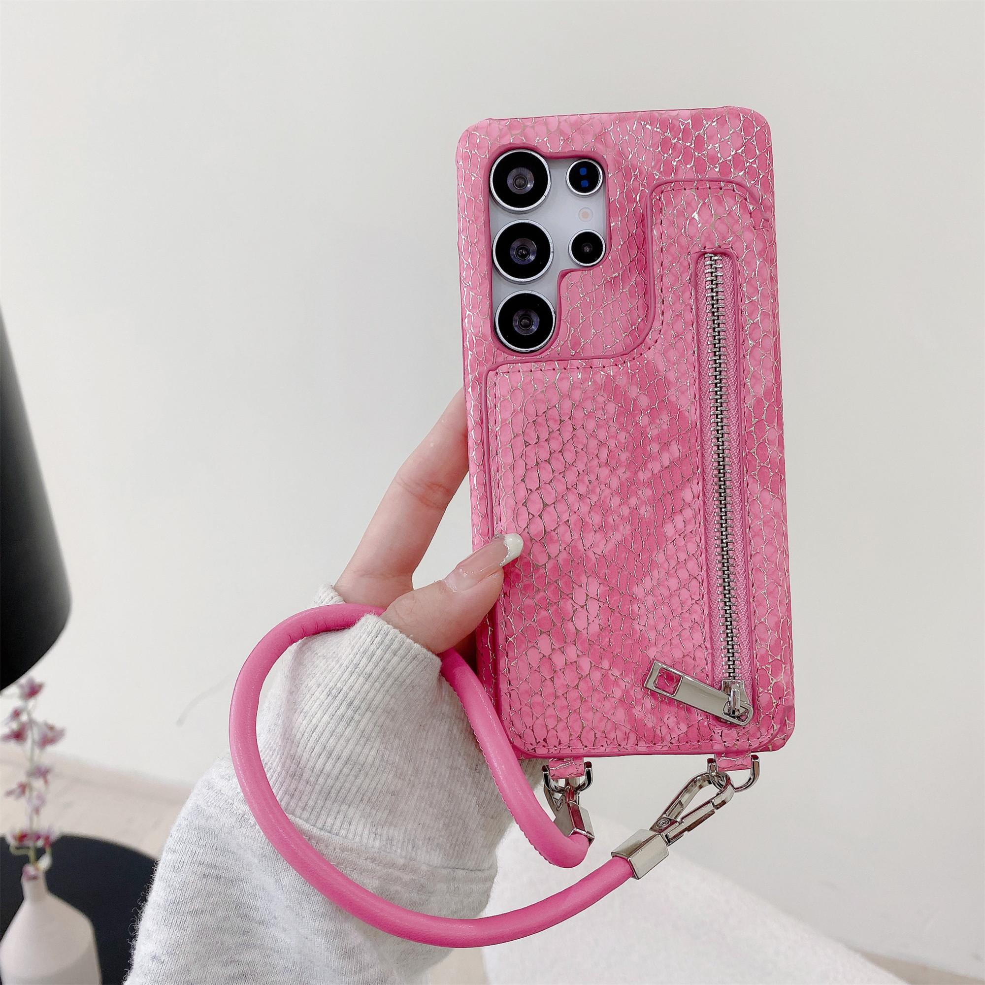 

For Samsung Galaxy S25 Ultra Case Zipper Card Holder Mirror Snake Texture PU + PC Back Cover with Lanyard D