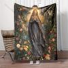 1PC Virgin praying surrounded by roses Print Blanket Warm Soft Fluffy Kids and Adult Sofa Bed Throw Blanket Travel Camping RV